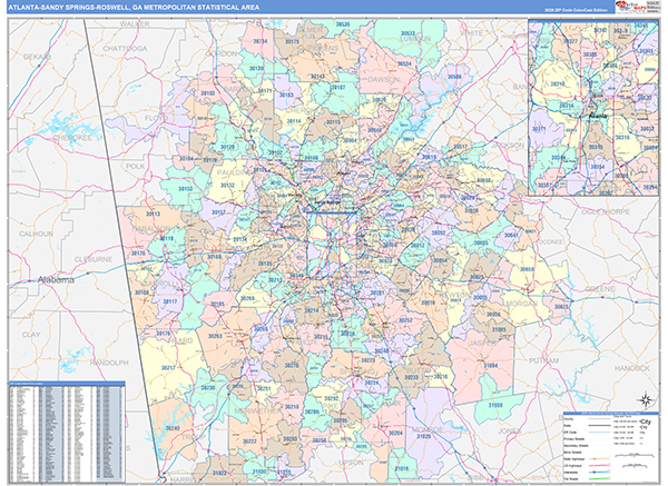 Atlanta-Sandy Springs-Roswell Metro Area Wall Map
